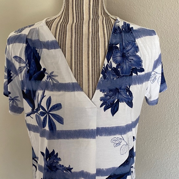 Desigual Blue and White Striped V-Neck Top - Picture 5 of 11